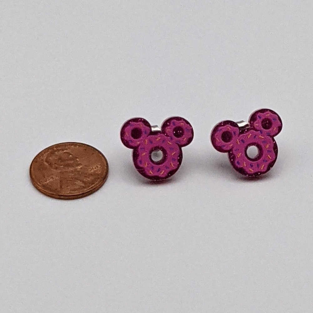 Mickey Mouse pink glitter donut stud earrings - Picture 4 of 6